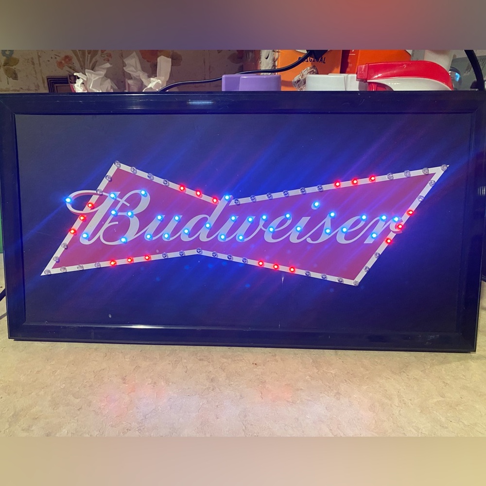 Budweiser Illuminated LED Sign with Red and Blue Accents
